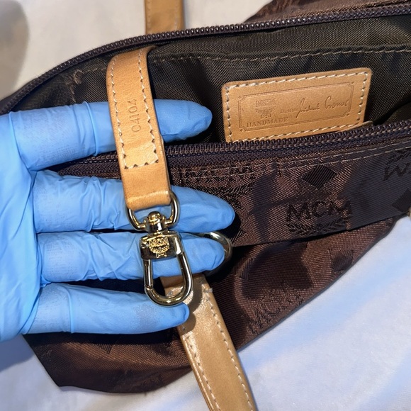 MCM Mini Visetos Nylon x leather Brown Monogram tote Hand Bag - Picture 10 of 11